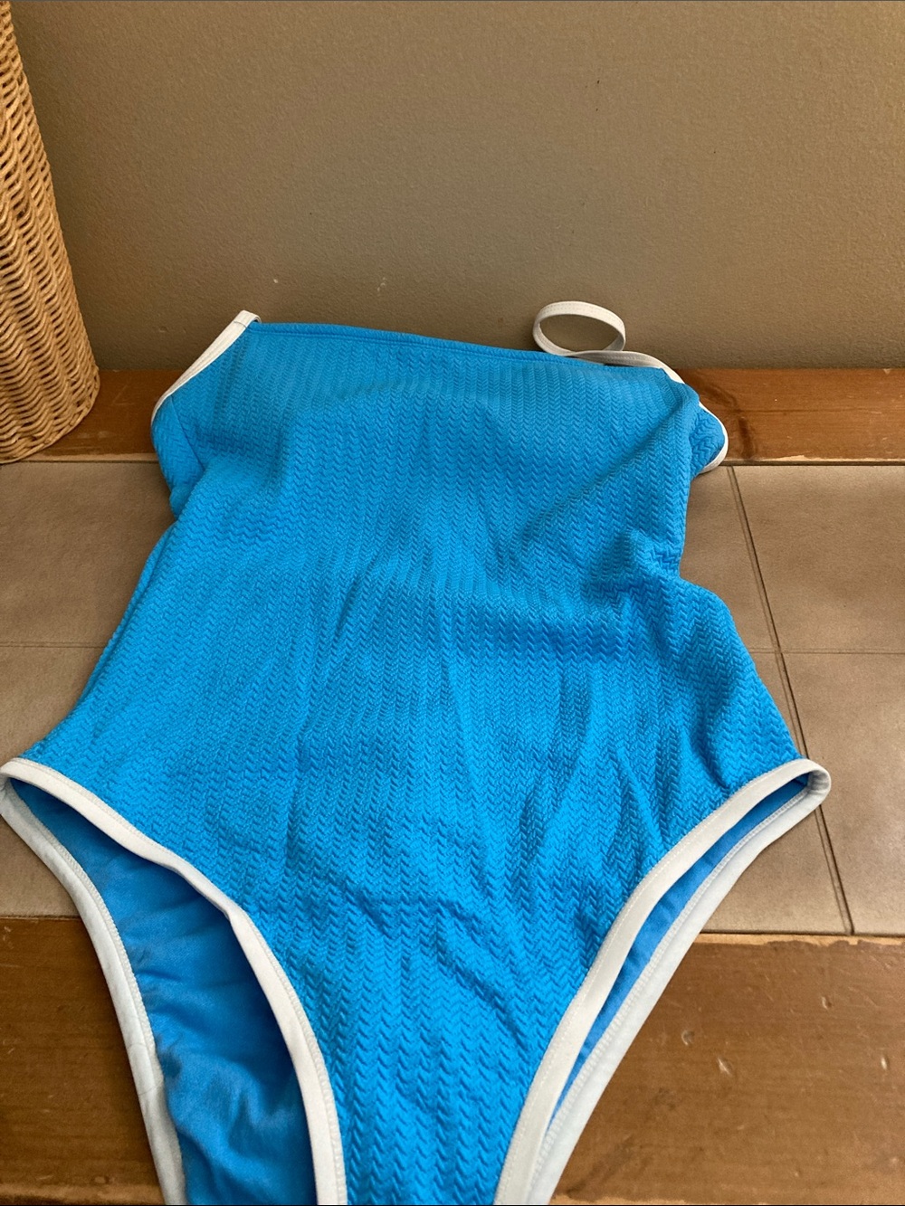 Bright Blue‎ One-Piece Swimsuit with White Trim XS